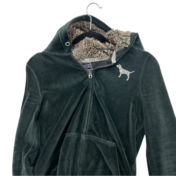 ‘09 Victoria’s Secret PINK Heart Love Jacket with Faux Fur Lined Hoodie - Picture 2 of 2